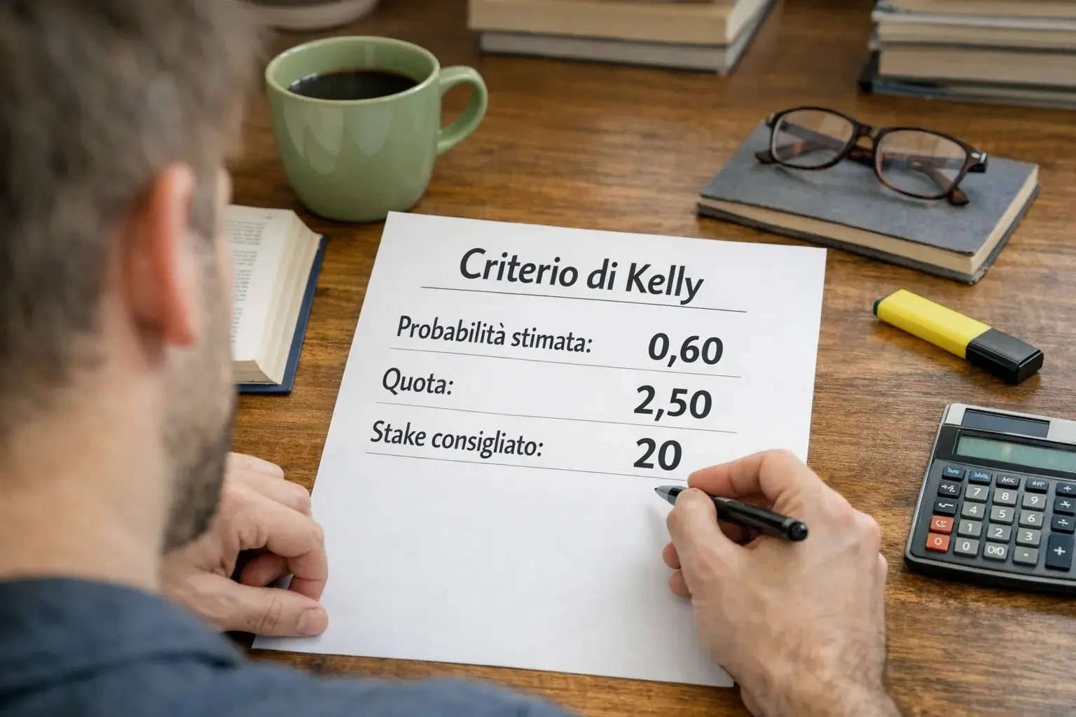 Analista che applica la formula di Kelly per calcolo stake