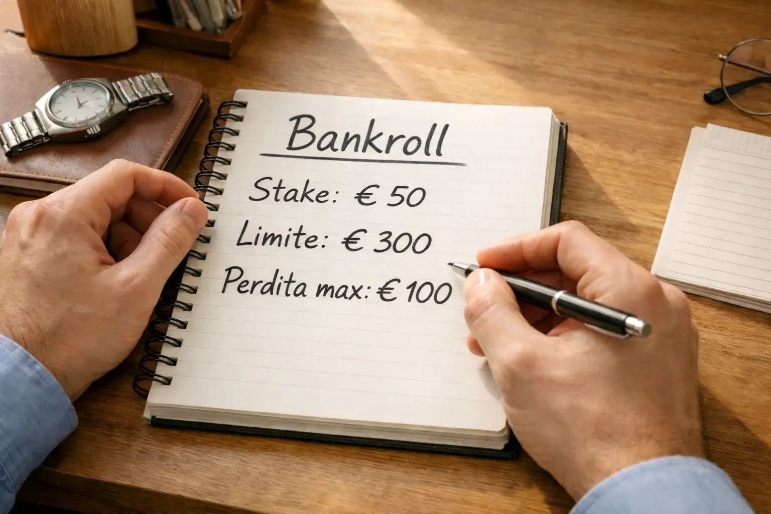 Persona che pianifica gestione del capitale per scommesse