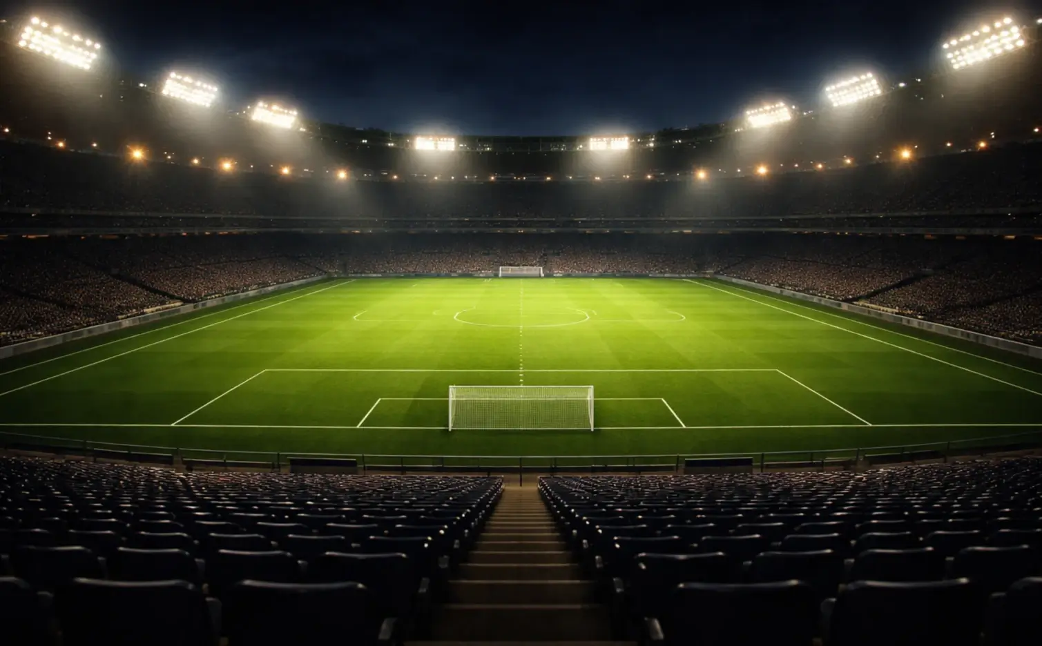 Stadio di calcio illuminato durante una partita notturna