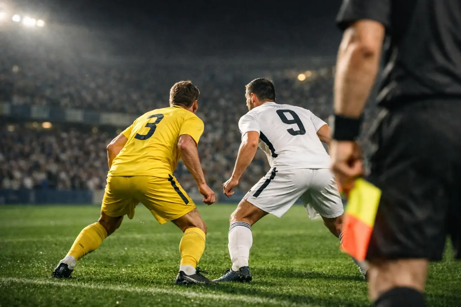 Azione di calcio d'angolo durante partita di calcio