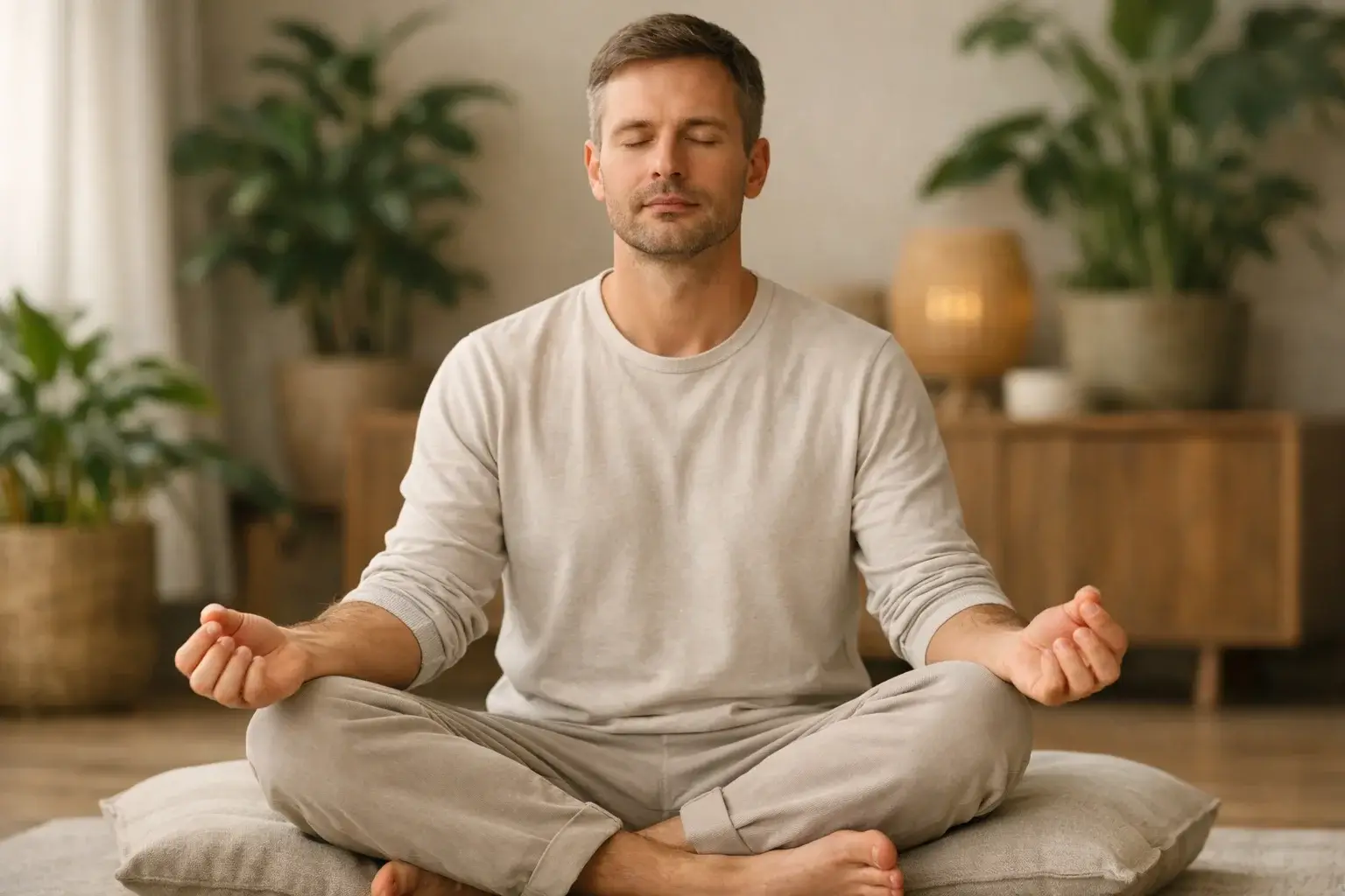 Persona medita con calma rappresentando equilibrio mentale