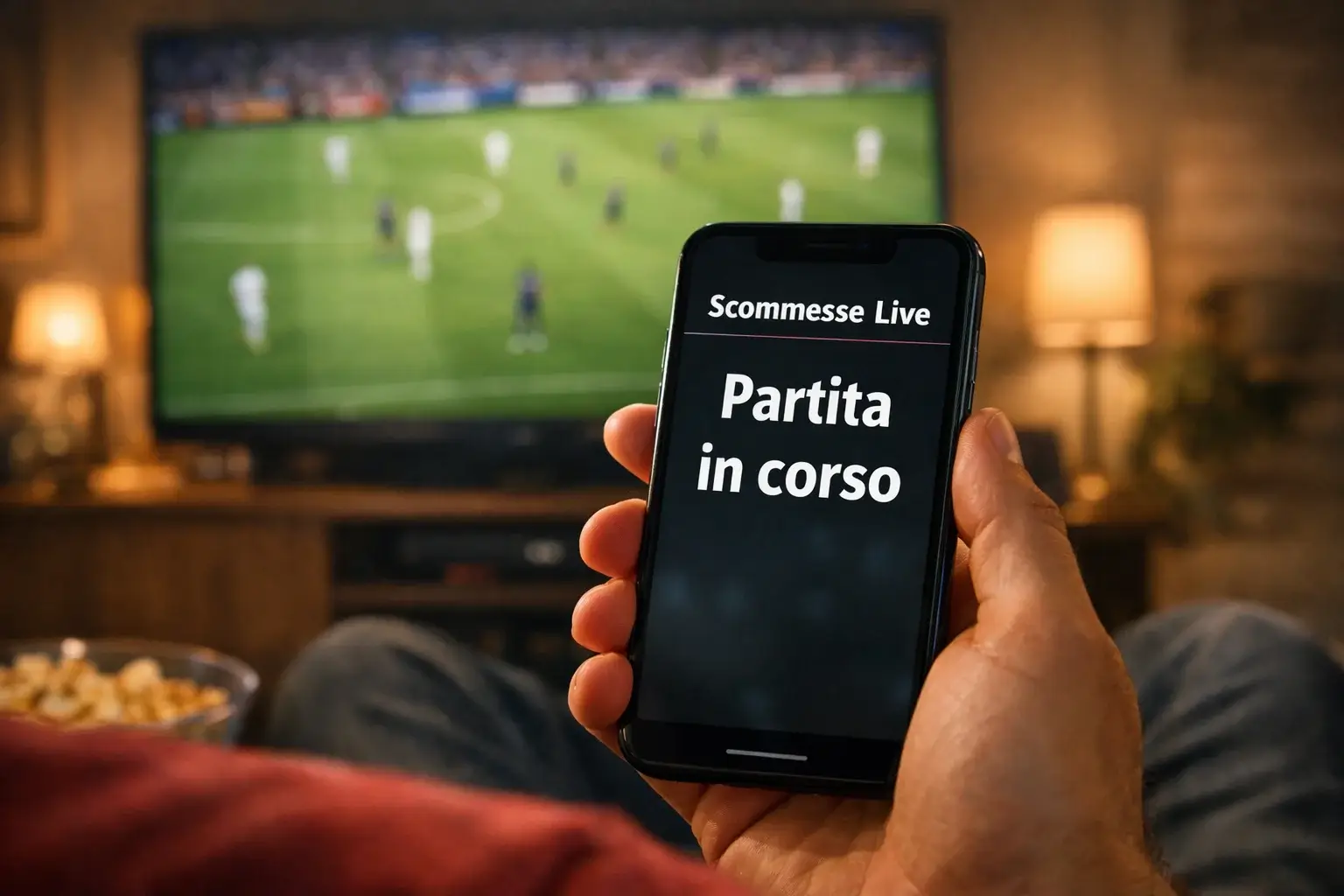 Persona che segue scommesse live durante partita