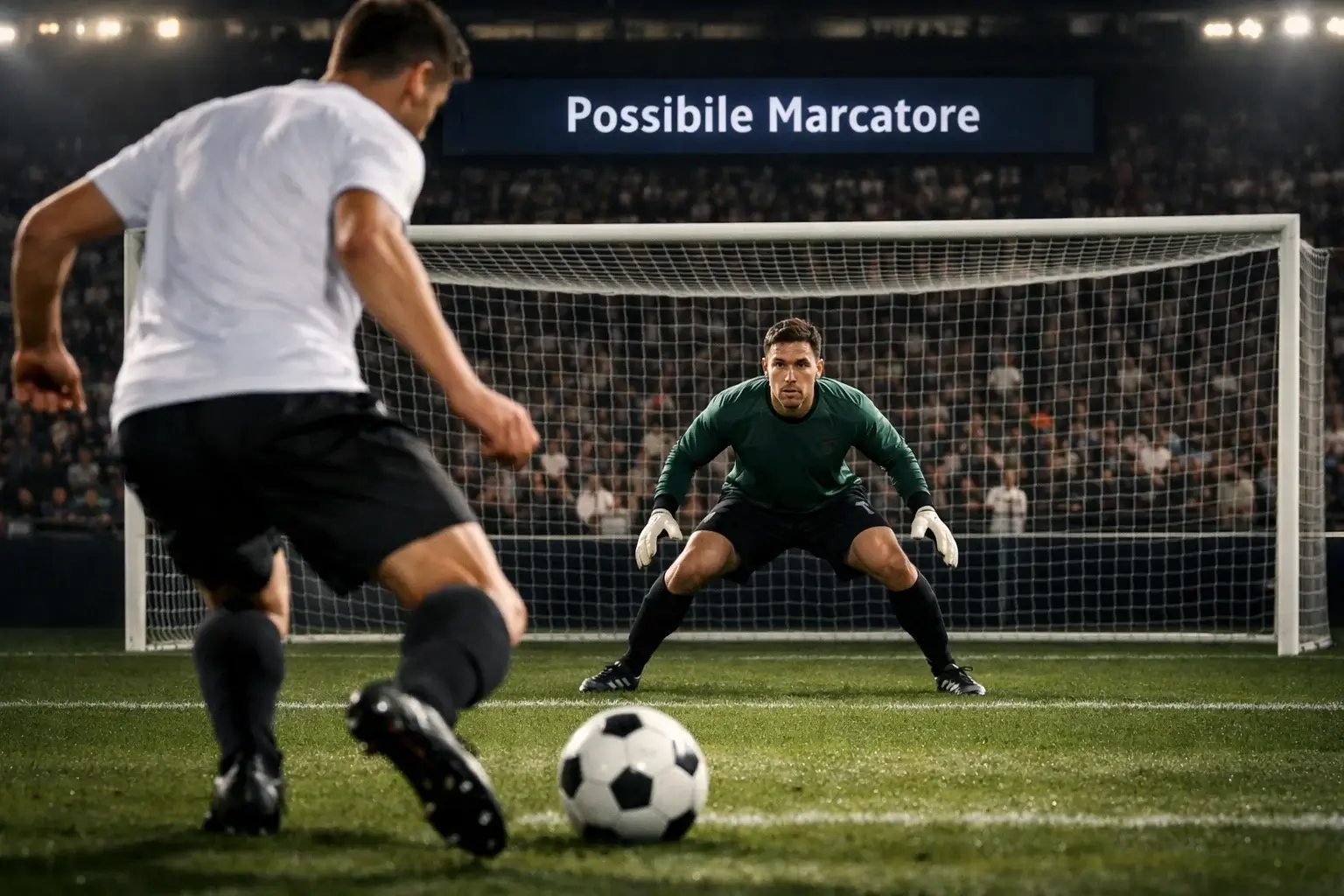 Attaccante di calcio che si prepara al tiro in porta