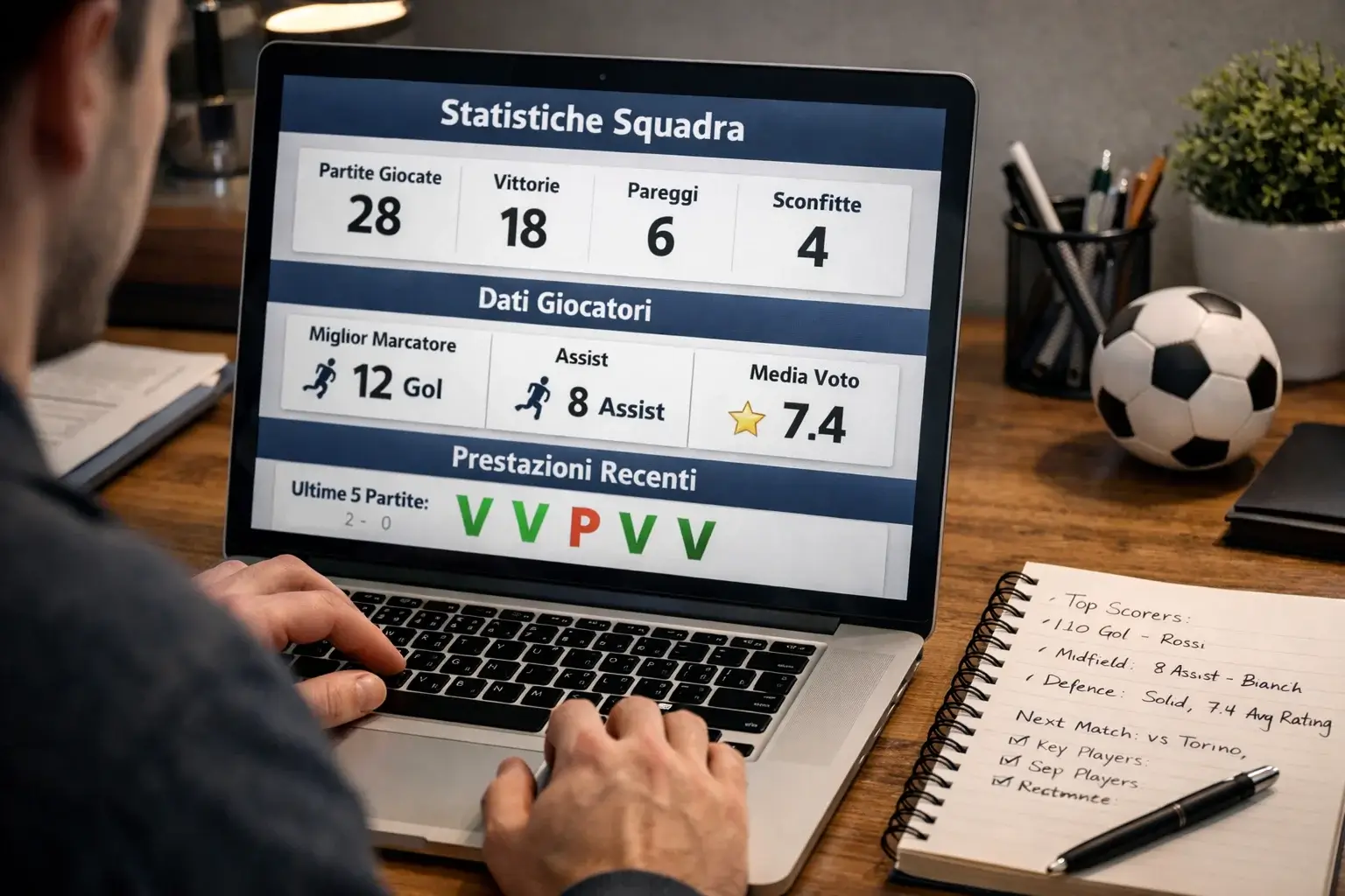 Persona che consulta FBref e Sofascore per statistiche