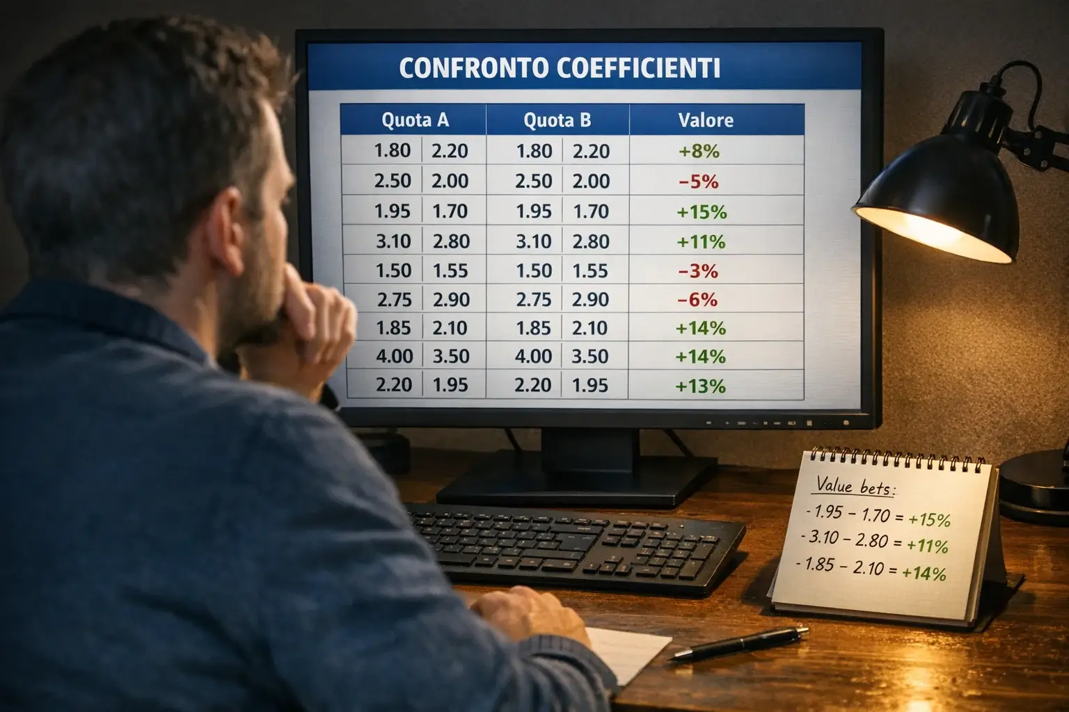 Persona che confronta quote su diversi bookmaker online